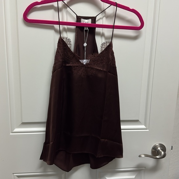 Cami NYC Brown Satin Lace Trim Cami Top - Picture 3 of 3